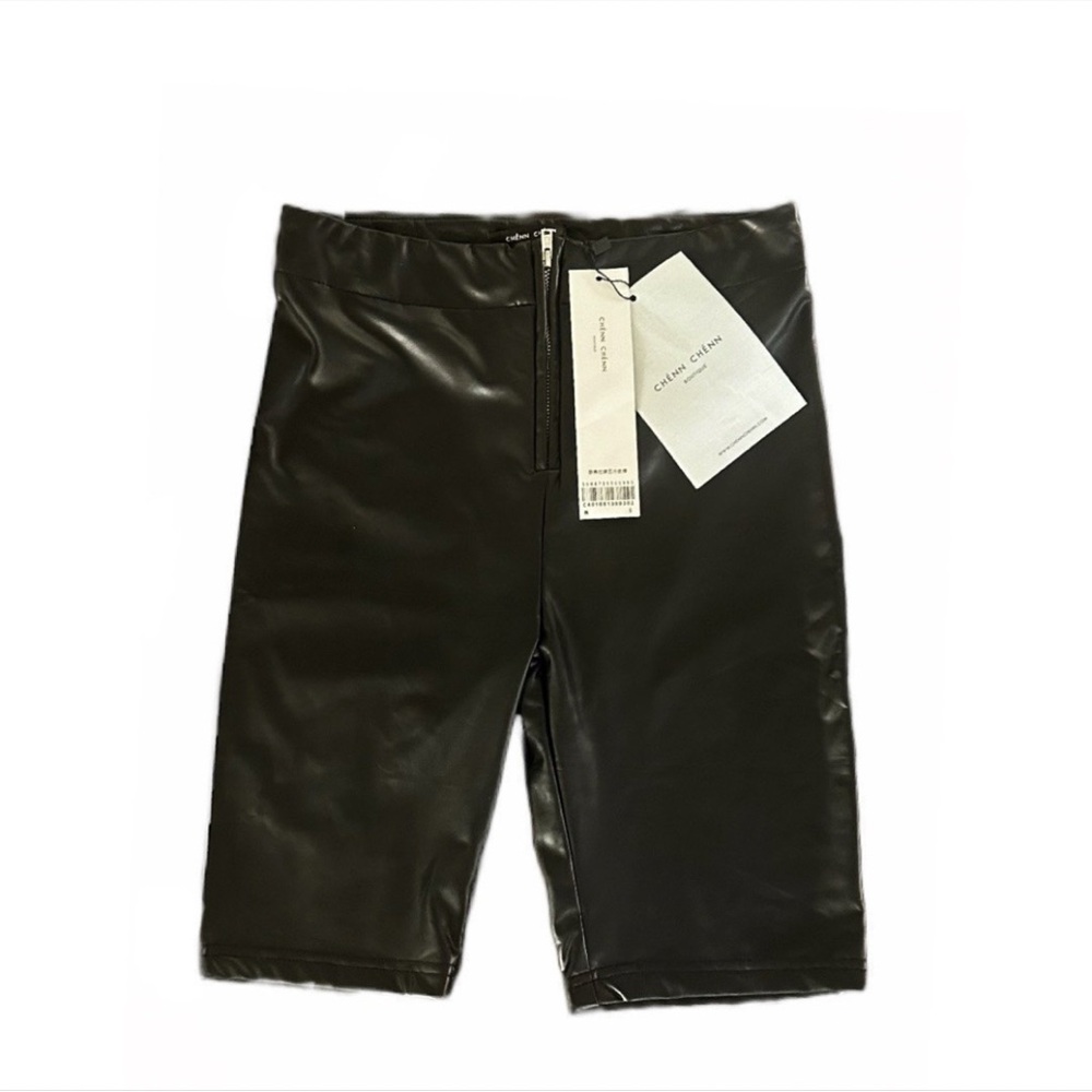 Chenn Chenn Spandex Womens Faux Leather Biker‎ Shorts Size S Black NWT